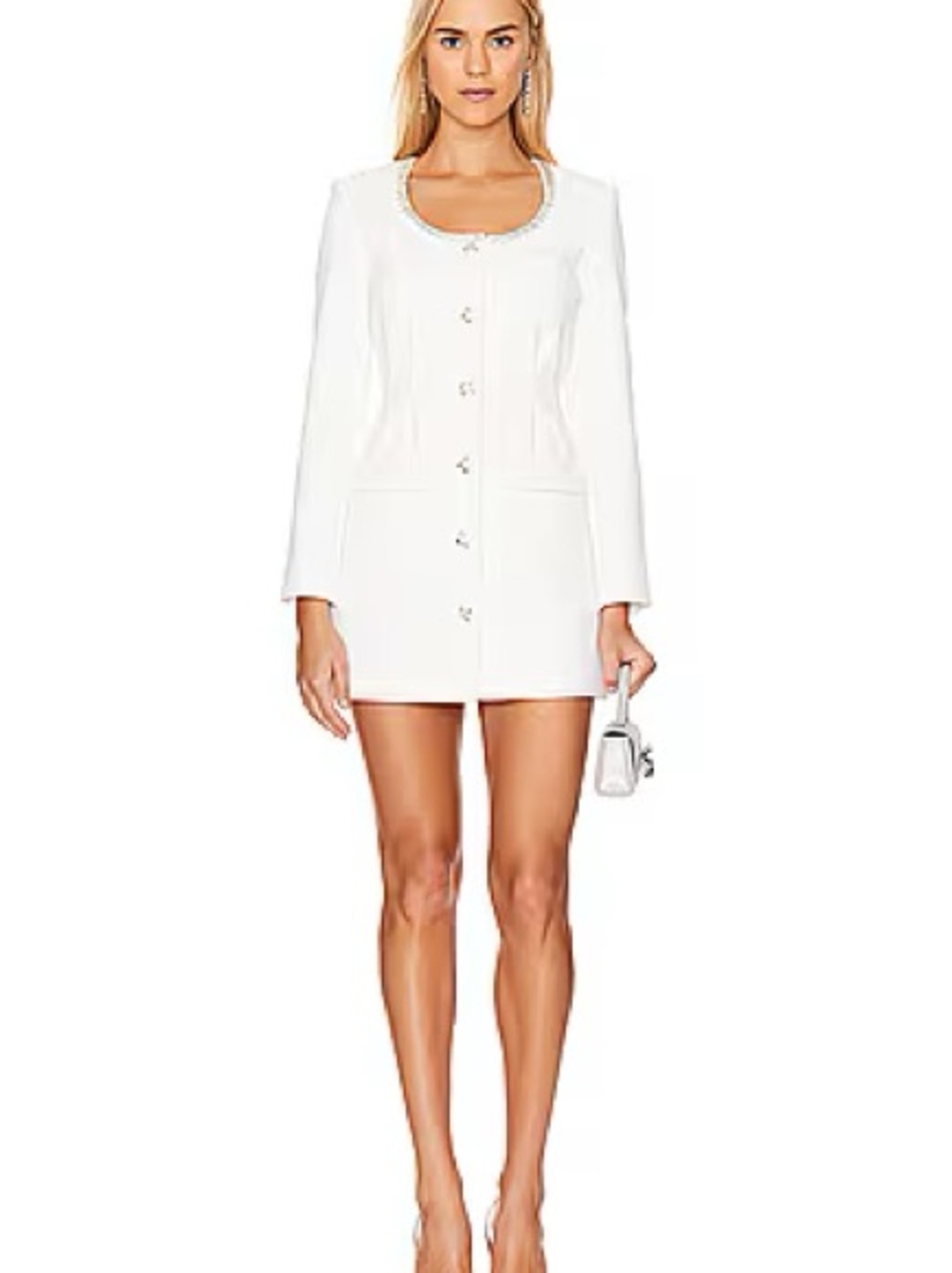 Self-Portrait Diamante Trim Mini Dress in White